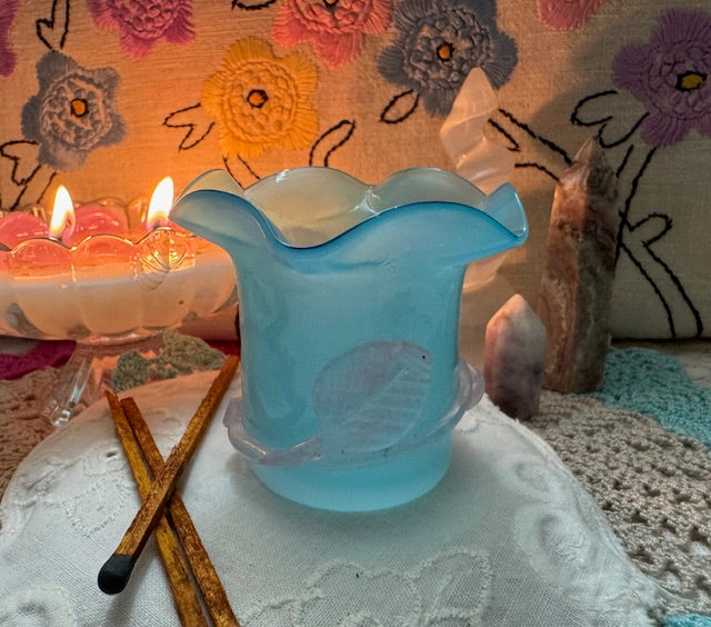 Blue Opalescent Bud Vase